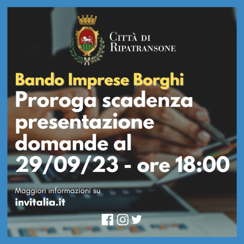 Bando Imprese Borghi - Prorogata la scadenza di presentazione delle domande al 29/09/2023